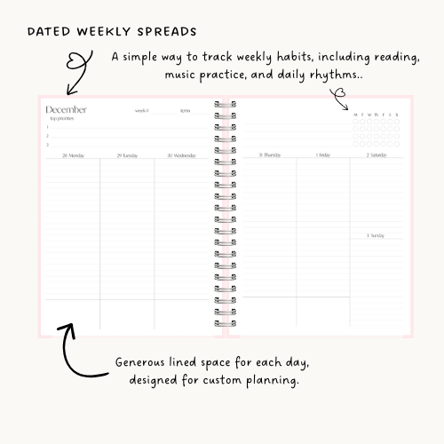 Dated Homeschool Planner (2026) - Pink